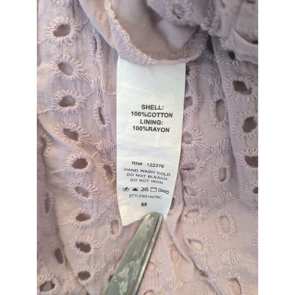 Pink Eyelet Babydoll Romper Dress Cottagecore Boho V-Neck Flutter Sleeve Medium - Picture 9 of 9